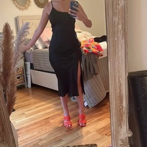 black slit midi dress